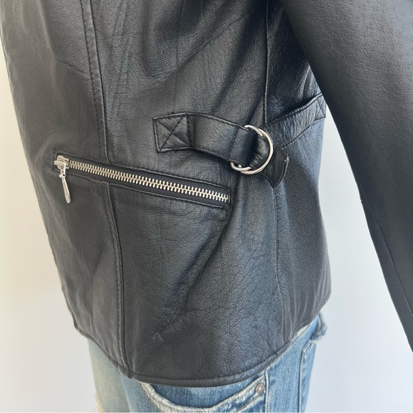 WILSONS Leather Women Black Leather Adjustable Straps Long Sleeves Jacket Sz M - Picture 10 of 16